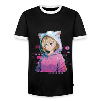 Anime Manga Hard Techno Dark Tekno - Männer Kontrast-T-Shirt - Schwarz/Weiß - Vorne - AI Model Female 172 light (172cm) & AI Model Male 178 light (178cm)