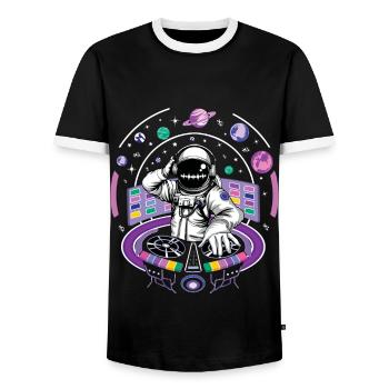 Astronaut DJ Music Hard Techno Dark Tekno - Men's Ringer Shirt - black/white - Front - AI Model Female 172 light (172cm) & AI Model Male 178 light (178cm)