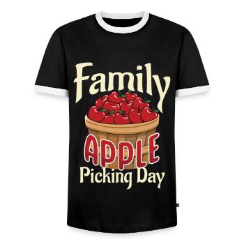 Family Apple Picking Day Apple Picker - Men's Ringer Shirt - black/white - Front - AI Model Female 172 light (172cm) & AI Model Male 178 light (178cm)