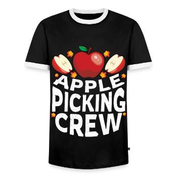 Kawaii Apple Picking Crew Fall Autumn Apple Picker - Men's Ringer Shirt - black/white - Front - AI Model Female 172 light (172cm) & AI Model Male 178 light (178cm)