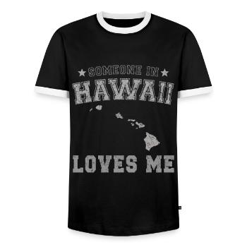 Someone In Hawaii Loves Me Grunge - Men's Ringer Shirt - black/white - Front - AI Model Female 172 light (172cm) & AI Model Male 178 light (178cm)