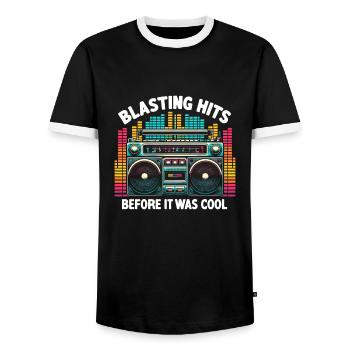 Blasting Hits Before It Was Cool Eighties Boombox - T-shirt contrasté Homme - noir/blanc - Devant - AI Model Female 172 light (172cm) & AI Model Male 178 light (178cm)
