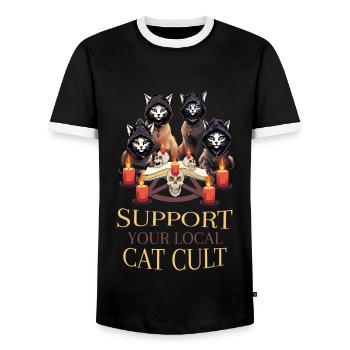 Local Cat Cult Occult Satanic Pastel Gothic - Men's Ringer Shirt - black/white - Front - AI Model Female 172 light (172cm) & AI Model Male 178 light (178cm)