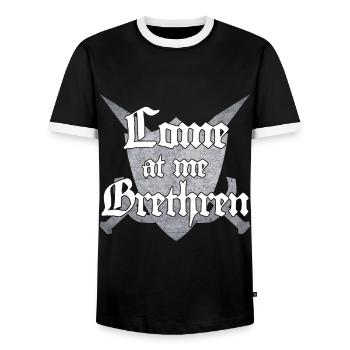 Venez à moi Frères Joute Ren Faire - T-shirt contrasté Homme - noir/blanc - Devant - AI Model Female 172 light (172cm) & AI Model Male 178 light (178cm)