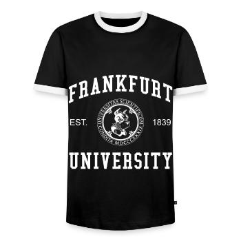 Frankfurt University Universität Hochschule Uni - Men's Ringer Shirt - black/white - Front - AI Model Female 172 light (172cm) & AI Model Male 178 light (178cm)