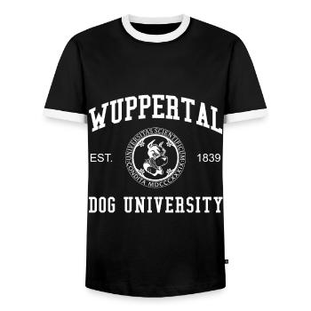 Wuppertal Dog University University College - Men's Ringer Shirt - black/white - Front - AI Model Female 172 light (172cm) & AI Model Male 178 light (178cm)