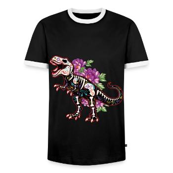 Skeleton Dinosaur Muertos Day Of Dead Halloween - Men's Ringer Shirt - black/white - Front - AI Model Female 172 light (172cm) & AI Model Male 178 light (178cm)