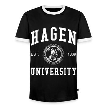 Hagen University Universität Hochschule Uni - Men's Ringer Shirt - black/white - Front - AI Model Female 172 light (172cm) & AI Model Male 178 light (178cm)