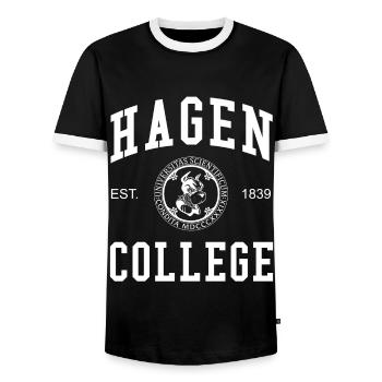 Hagen College University Universität Hochschule - Men's Ringer Shirt - black/white - Front - AI Model Female 172 light (172cm) & AI Model Male 178 light (178cm)