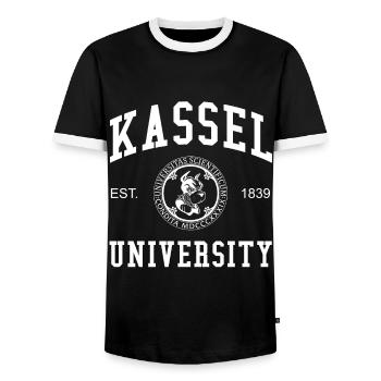 Kassel University Universität Hochschule Uni - Men's Ringer Shirt - black/white - Front - AI Model Female 172 light (172cm) & AI Model Male 178 light (178cm)