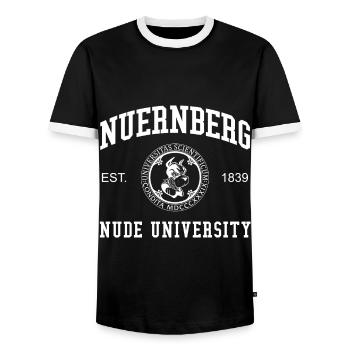 Nuremberg Nude University University University - Men's Ringer Shirt - black/white - Front - AI Model Female 172 light (172cm) & AI Model Male 178 light (178cm)