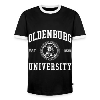Oldenburg University Universität Hochschule Uni - Men's Ringer Shirt - black/white - Front - AI Model Female 172 light (172cm) & AI Model Male 178 light (178cm)