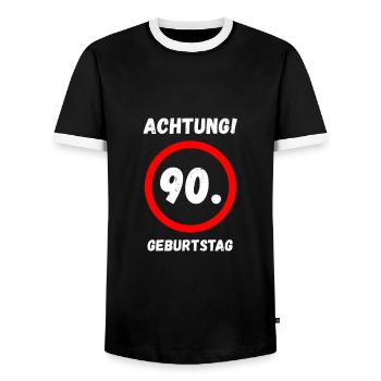 90. Geburtstag Mann Frau 90 Jahre Deko Lustig - Männer Kontrast-T-Shirt - Schwarz/Weiß - Vorne - AI Model Female 172 light (172cm) & AI Model Male 178 light (178cm)