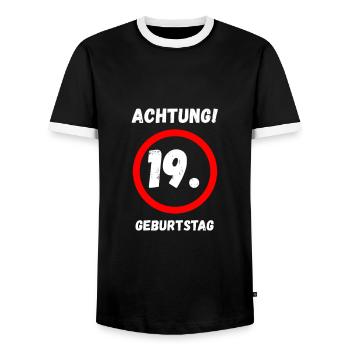 19. Geburtstag Mann Frau 19 Jahre Deko Lustig - Männer Kontrast-T-Shirt - Schwarz/Weiß - Vorne - AI Model Female 172 light (172cm) & AI Model Male 178 light (178cm)