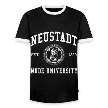 Neustadt Nude University Universität Hochschule - Männer Kontrast-T-Shirt - Schwarz/Weiß - Vorne - AI Model Female 172 light (172cm) & AI Model Male 178 light (178cm)