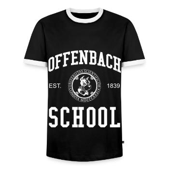 Offenbach School University College University - Men's Ringer Shirt - black/white - Front - AI Model Female 172 light (172cm) & AI Model Male 178 light (178cm)