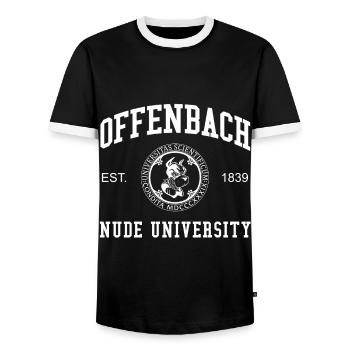 Offenbach Nude University Hochschule Universität - Männer Kontrast-T-Shirt - Schwarz/Weiß - Vorne - AI Model Female 172 light (172cm) & AI Model Male 178 light (178cm)
