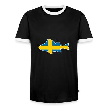 Sweden Fishing Fisherman Angler Gift Idea Tshirt - Men's Ringer Shirt - black/white - Front - AI Model Female 172 light (172cm) & AI Model Male 178 light (178cm)