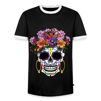 Cooles gruseliges Skelett Muertos Tag der Toten Halloween - Männer Kontrast-T-Shirt - Schwarz/Weiß - Vorne - AI Model Female 172 light (172cm) & AI Model Male 178 light (178cm)