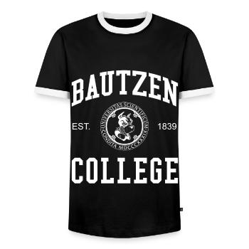 Bautzen College University Universität Hochschule - Männer Kontrast-T-Shirt - Schwarz/Weiß - Vorne - AI Model Female 172 light (172cm) & AI Model Male 178 light (178cm)