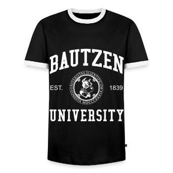 Bautzen University Universität Hochschule Uni - Männer Kontrast-T-Shirt - Schwarz/Weiß - Vorne - AI Model Female 172 light (172cm) & AI Model Male 178 light (178cm)