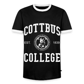 Cottbus College, Universität Hochschule - T-shirt contrasté Homme - noir/blanc - Devant - AI Model Female 172 light (172cm) & AI Model Male 178 light (178cm)