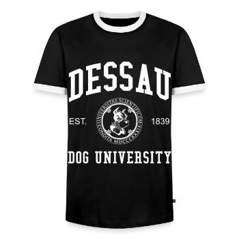 Dessau Dog University Universität Hochschule Uni - Männer Kontrast-T-Shirt - Schwarz/Weiß - Vorne - AI Model Female 172 light (172cm) & AI Model Male 178 light (178cm)