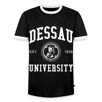 Dessau University Universität Hochschule Uni - Männer Kontrast-T-Shirt - Schwarz/Weiß - Vorne - AI Model Female 172 light (172cm) & AI Model Male 178 light (178cm)