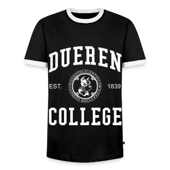 Düren College University Universität Hochschule - Männer Kontrast-T-Shirt - Schwarz/Weiß - Vorne - AI Model Female 172 light (172cm) & AI Model Male 178 light (178cm)