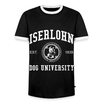 Iserlohn Dog University Universität Hochschule Uni - Men's Ringer Shirt - black/white - Front - AI Model Female 172 light (172cm) & AI Model Male 178 light (178cm)