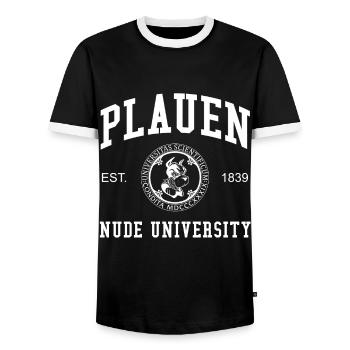 Plauen Nude University Hochschule Universität Uni - Men's Ringer Shirt - black/white - Front - AI Model Female 172 light (172cm) & AI Model Male 178 light (178cm)