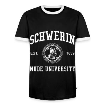 Schwerin Nude University Universität Hochschule - Männer Kontrast-T-Shirt - Schwarz/Weiß - Vorne - AI Model Female 172 light (172cm) & AI Model Male 178 light (178cm)