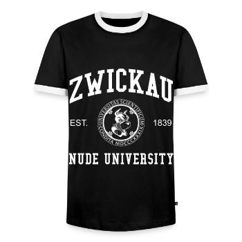Zwickau Nude University Hochschule Universität Uni - Men's Ringer Shirt - black/white - Front - AI Model Female 172 light (172cm) & AI Model Male 178 light (178cm)