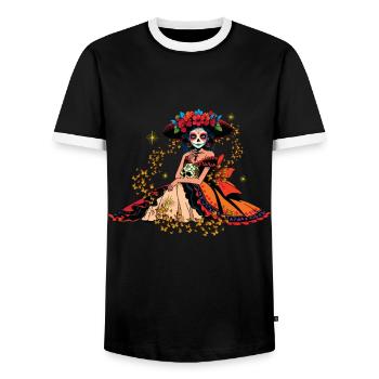 La Calavera Muertos Halloween Day Of Dead - Men's Ringer Shirt - black/white - Front - AI Model Female 172 light (172cm) & AI Model Male 178 light (178cm)