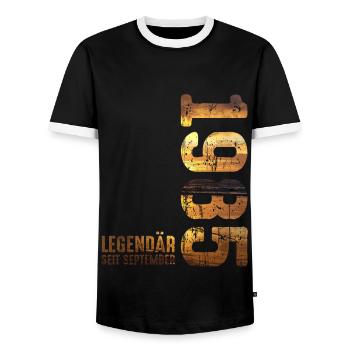 Legendary since September 1985 Birthday - Men's Ringer Shirt - black/white - Front - AI Model Female 172 light (172cm) & AI Model Male 178 light (178cm)