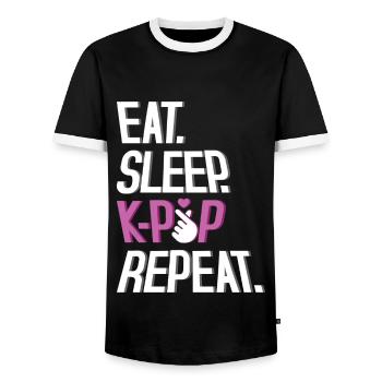 Manger Dormir K-Pop Répéter Mode de vie - T-shirt contrasté Homme - noir/blanc - Devant - AI Model Female 172 light (172cm) & AI Model Male 178 light (178cm)