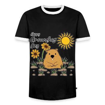 Happy Groundhog Day Sunny Flower Friend - Men's Ringer Shirt - black/white - Front - AI Model Female 172 light (172cm) & AI Model Male 178 light (178cm)