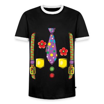 Colorful Clown Carnival Points Tie Flowers - Men's Ringer Shirt - black/white - Front - AI Model Female 172 light (172cm) & AI Model Male 178 light (178cm)