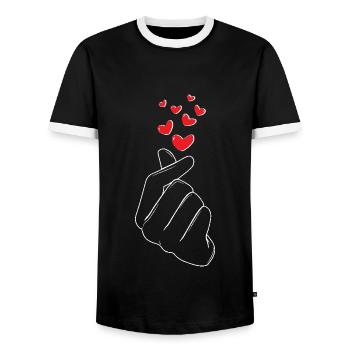 Herzhand Geste Liebe Rot Herz Symbolik - Männer Kontrast-T-Shirt - Schwarz/Weiß - Vorne - AI Model Female 172 light (172cm) & AI Model Male 178 light (178cm)