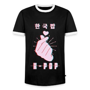 K-Pop Liebeszeichen Mit Herz Und Hand - Männer Kontrast-T-Shirt - Schwarz/Weiß - Vorne - AI Model Female 172 light (172cm) & AI Model Male 178 light (178cm)