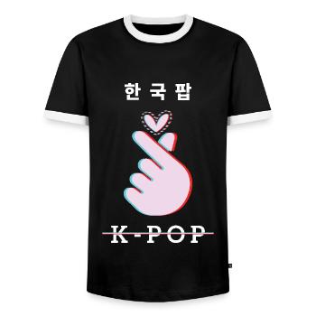 K-Pop Liebe Zeichen Hand Geste - Männer Kontrast-T-Shirt - Schwarz/Weiß - Vorne - AI Model Female 172 light (172cm) & AI Model Male 178 light (178cm)