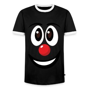 Carnival Funny Clown Face Red Nose - Men's Ringer Shirt - black/white - Front - AI Model Female 172 light (172cm) & AI Model Male 178 light (178cm)
