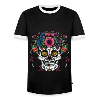 Bunter Totenkopf Mit Blumen - Männer Kontrast-T-Shirt - Schwarz/Weiß - Vorne - AI Model Female 172 light (172cm) & AI Model Male 178 light (178cm)
