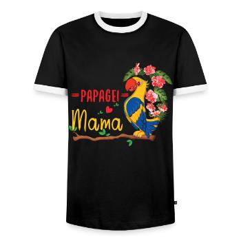 Parrot Mom Exotic Flower Delight - Men's Ringer Shirt - black/white - Front - AI Model Female 172 light (172cm) & AI Model Male 178 light (178cm)