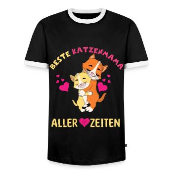 Beste Katzenmama Aller Zeiten – Liebevolle - Männer Kontrast-T-Shirt - Schwarz/Weiß - Vorne - AI Model Female 172 light (172cm) & AI Model Male 178 light (178cm)