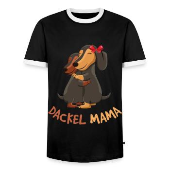 Teckel maman aimant chien câlin - T-shirt contrasté Homme - noir/blanc - Devant - AI Model Female 172 light (172cm) & AI Model Male 178 light (178cm)