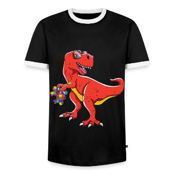 Autisme dinosaure puzzle T-Rex élégant - T-shirt contrasté Homme - noir/blanc - Devant - AI Model Female 172 light (172cm) & AI Model Male 178 light (178cm)