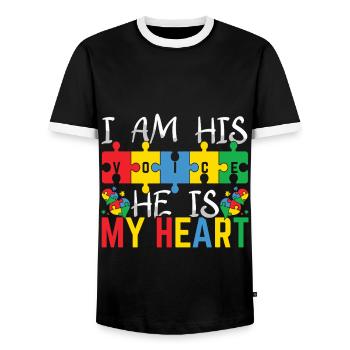 Autism Voice Heart Puzzle Colorful - Men's Ringer Shirt - black/white - Front - AI Model Female 172 light (172cm) & AI Model Male 178 light (178cm)
