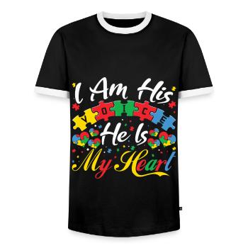 I'm his voice autism my heart - Men's Ringer Shirt - black/white - Front - AI Model Female 172 light (172cm) & AI Model Male 178 light (178cm)