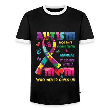 Autism: A loving mother never gives up - Men's Ringer Shirt - black/white - Front - AI Model Female 172 light (172cm) & AI Model Male 178 light (178cm)